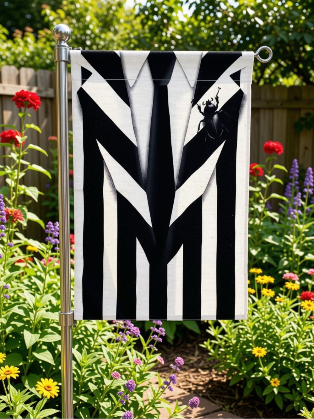 Monochrome Black & White Stripe Decorative Garden Flag